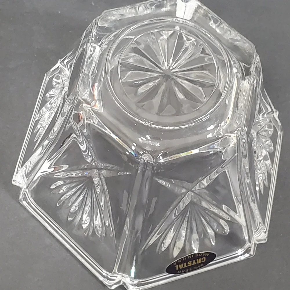 Unbranded 24% Lead Crystal‎ Bowl  6in Clear Hexagonal Cut Glass Trinket USA
